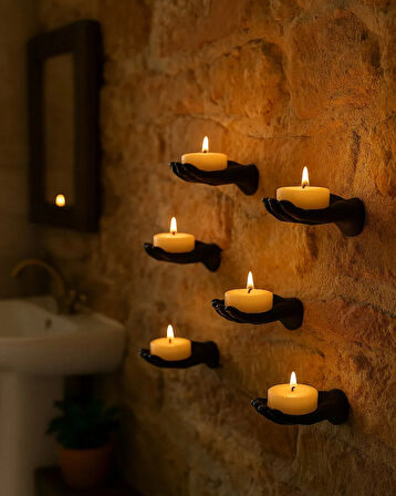 5’li El Figürlü Yapıştırılabilir Ve Vidalı Tealight Mumluk Seti ( Hediyelik Mumlar Dahildir. )