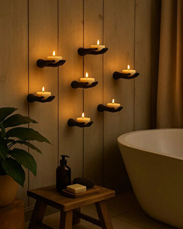 5’li El Figürlü Yapıştırılabilir Ve Vidalı Tealight Mumluk Seti ( Hediyelik Mumlar Dahildir. )