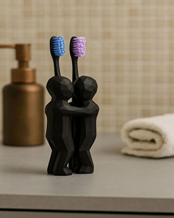 Çiftler İçin 3D Hediyelik Diş Fırçalığı Minimalist Banyo Aksesuarı Geri Dönüştürülmüş PLA 13 x 9 Cm
