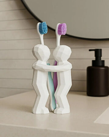Çiftler İçin 3D Hediyelik Diş Fırçalığı Minimalist Banyo Aksesuarı Geri Dönüştürülmüş PLA 13 x 9 Cm