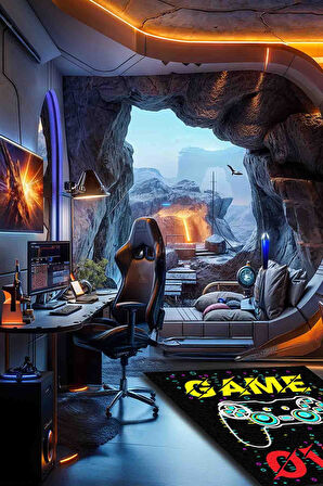 Gamer Dijital Trend Dekoratif Desen Kaymaz Dot Taban Yıkanabilir Çocuk & Genç Odası Halısı