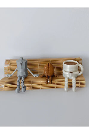 Kahve Köşesi Sevimli Biblo Seti , Kahve Çekirdeği , Kahve Kupası , Moka Pot 3'lü Coffee Set 10 x 10 Cm