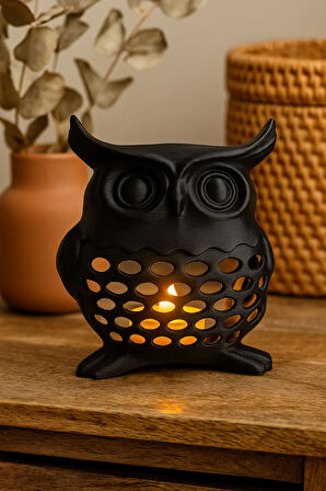 3D Dekoratif Baykuş Mumluk , Tealight Mumluk , Bohem Rustik Ev Dekoru , Hediyelik Romantik Aydınlatma