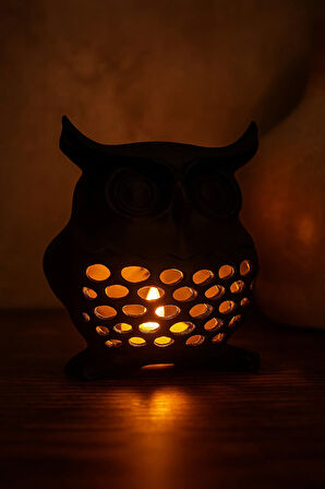 3D Dekoratif Baykuş Mumluk , Tealight Mumluk , Bohem Rustik Ev Dekoru , Hediyelik Romantik Aydınlatma