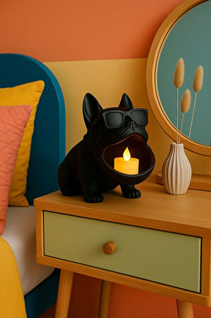 Bulldog Köpek Figürlü 3D Sunumluk Tealight Mumluk , Lokumluk , Takı Organizeri Çok Amaçlı 14 x 12 Cm