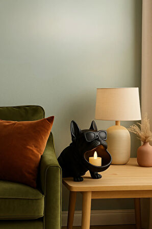Bulldog Köpek Figürlü 3D Sunumluk Tealight Mumluk , Lokumluk , Takı Organizeri Çok Amaçlı 14 x 12 Cm