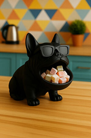 Bulldog Köpek Figürlü 3D Sunumluk Tealight Mumluk , Lokumluk , Takı Organizeri Çok Amaçlı 14 x 12 Cm