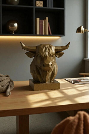 Dekoratif Büst Boğa Heykel Özel Tasarım 3D Hediye 12 x 17 Cm