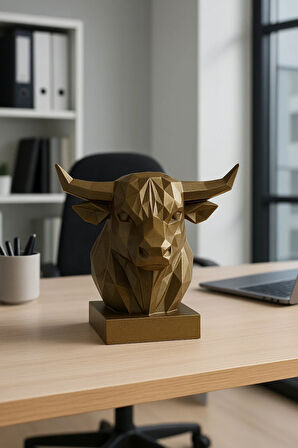 Dekoratif Büst Boğa Heykel Özel Tasarım 3D Hediye 12 x 17 Cm