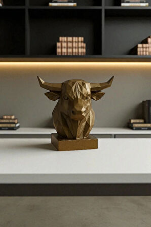 Dekoratif Büst Boğa Heykel Özel Tasarım 3D Hediye 12 x 17 Cm