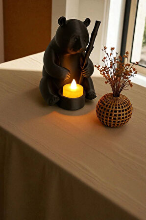 Dekoratif Tealight Mum Hediyeli Ayı Panda Tasarım Vegan 14 x 17