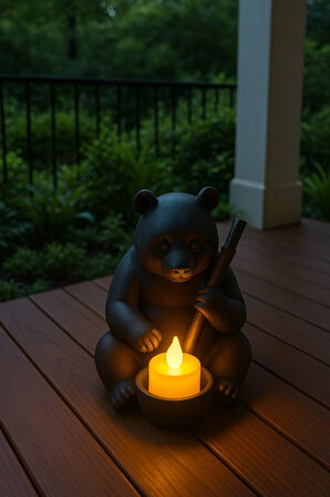 Dekoratif Tealight Mum Hediyeli Ayı Panda Tasarım Vegan 14 x 17