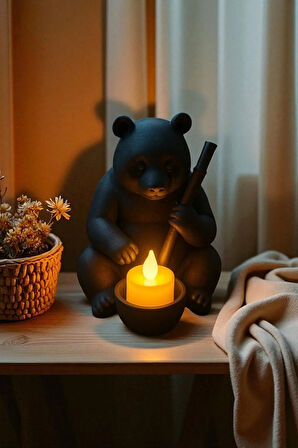 Dekoratif Tealight Mum Hediyeli Ayı Panda Tasarım Vegan 14 x 17
