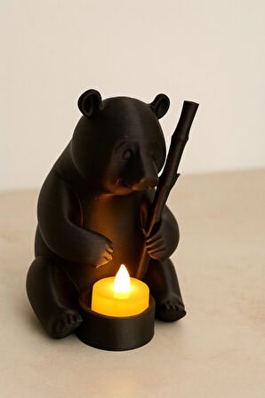 Dekoratif Tealight Mum Hediyeli Ayı Panda Tasarım Vegan 14 x 17