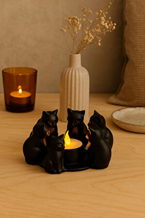 Dekoratif Kediler Ritüel Dinginlik Yoga Mumluk Biblo 10 x 15 Cm