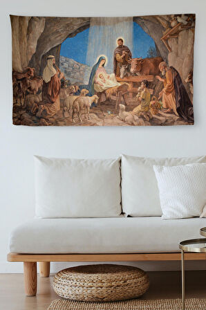 Duvar Örtüsü / Halısı Isa'nın Doğumu Ve Meryem Kaliteli Kanvas Kumaş-4067