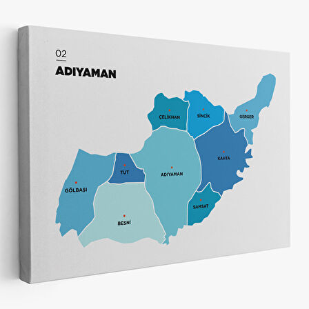 Adıyaman  İli ve İlçeler Haritası  Dekoratif Kanvas Tablo 1249