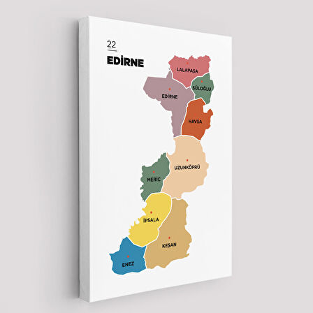 Edirne  İli ve İlçeler Haritası  Dekoratif Kanvas Tablo 1328