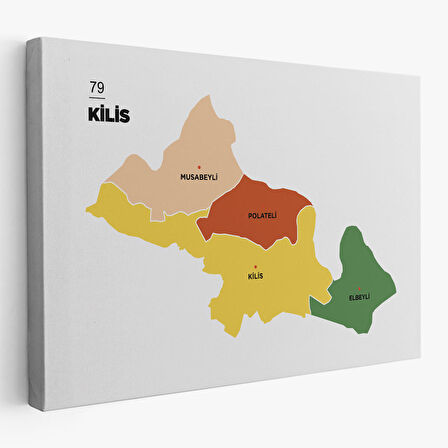 Kilis İli ve İlçeler Haritası  Dekoratif Kanvas Tablo 1389