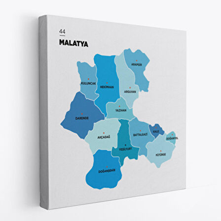 Malatya  İli ve İlçeler Haritası  Dekoratif Kanvas Tablo 1411