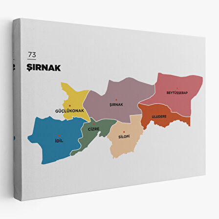 Şırnak İli ve İlçeler Haritası  Dekoratif Kanvas Tablo 1461