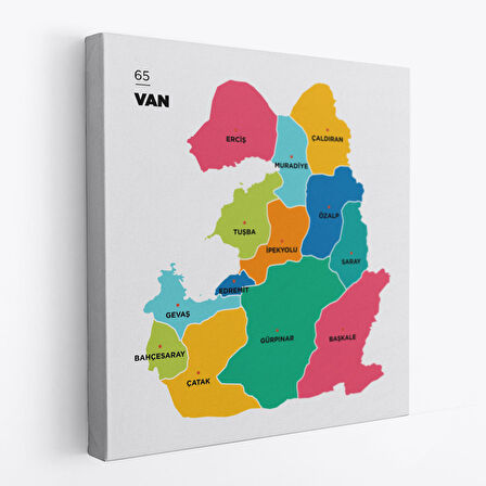 Van İli ve İlçeler Haritası  Dekoratif Kanvas Tablo 1478