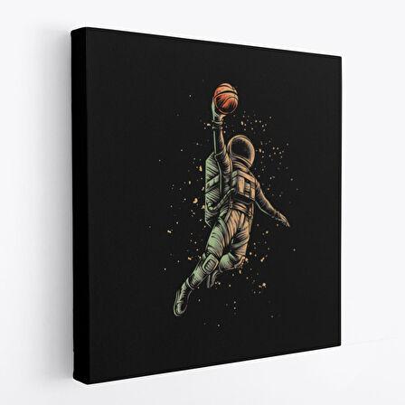 Ay'da Basketbol Oynayan Astronot Kanvas Tablo-5067