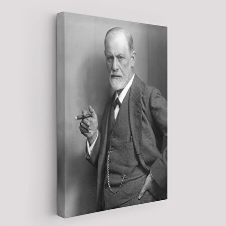Sigmund Freud Elinde Puro ile Siyah Beyaz Fotoğrafı Kanvas Tablo-5238