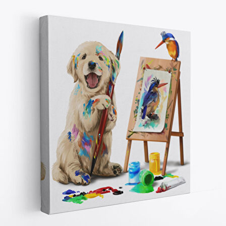 Ressam Yavru Köpek Dekoratif Kanvas Tablo-5845