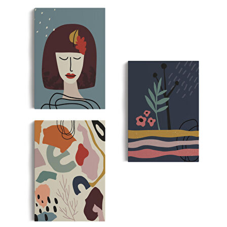 Çağdaş, Modern, Soyut Pastel 3 lü Duvar Tabblo Seti-AH-8