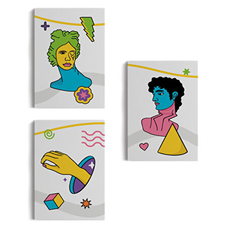 Pop Art Renkli Dekoratif Duvar Tablosu Üçlü Set-ES-117