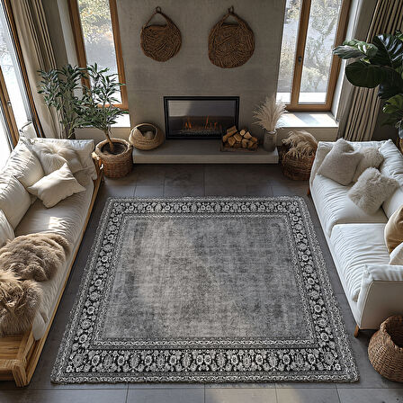 Kaymaz Taban Trend Vintage Yıkanabilir Dijital Baskı Halı