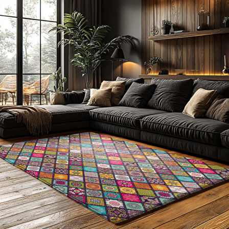 Kaymaz Taban Trend Vintage Yıkanabilir Dijital Baskı Halı