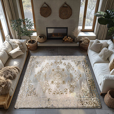 Kaymaz Taban Trend Vintage Yıkanabilir Dijital Baskı Halı