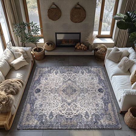 Kaymaz Taban Trend Vintage Yıkanabilir Dijital Baskı Halı