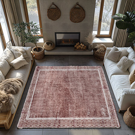 Kaymaz Taban Trend Vintage Yıkanabilir Dijital Baskı Halı