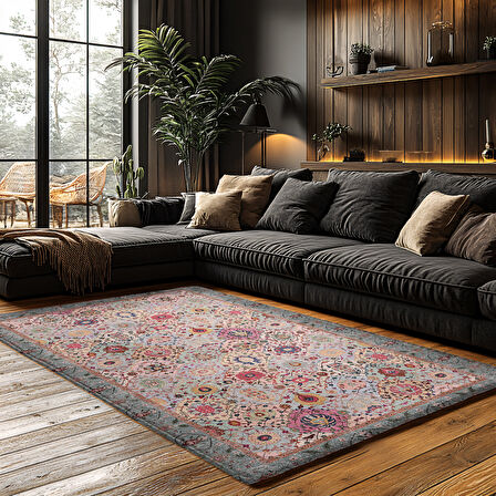 Kaymaz Taban Trend Vintage Yıkanabilir Dijital Baskı Halı