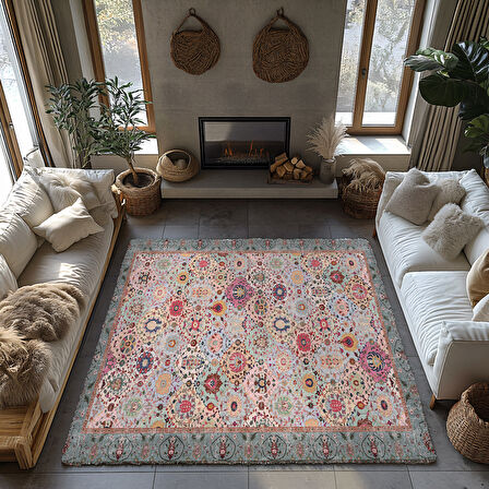 Kaymaz Taban Trend Vintage Yıkanabilir Dijital Baskı Halı