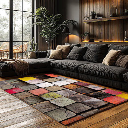 Kaymaz Taban Trend Vintage Yıkanabilir Dijital Baskı Halı