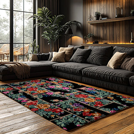 Kaymaz Taban Trend Vintage Yıkanabilir Dijital Baskı Halı