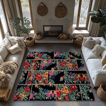 Kaymaz Taban Trend Vintage Yıkanabilir Dijital Baskı Halı