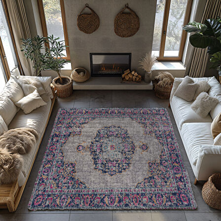 Kaymaz Taban Trend Vintage Yıkanabilir Dijital Baskı Halı