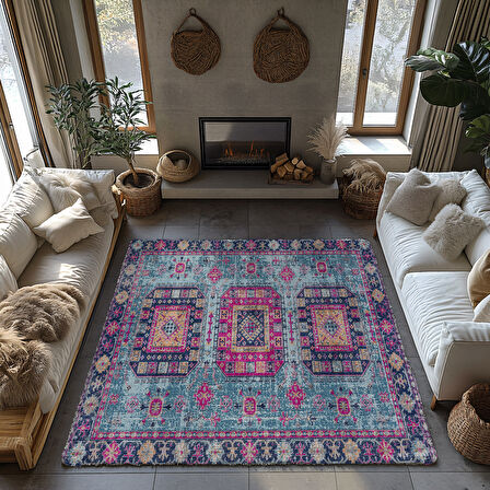 Kaymaz Taban Trend Vintage Yıkanabilir Dijital Baskı Halı
