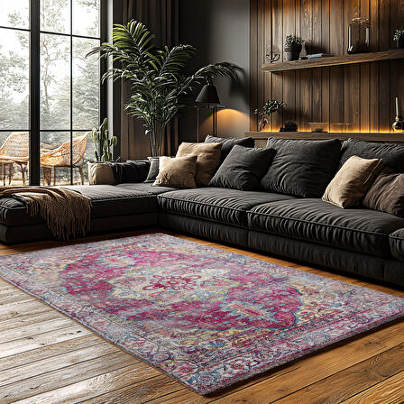 Kaymaz Taban Trend Vintage Yıkanabilir Dijital Baskı Halı