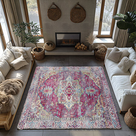 Kaymaz Taban Trend Vintage Yıkanabilir Dijital Baskı Halı