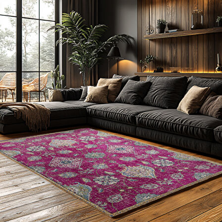 Kaymaz Taban Trend Vintage Yıkanabilir Dijital Baskı Halı