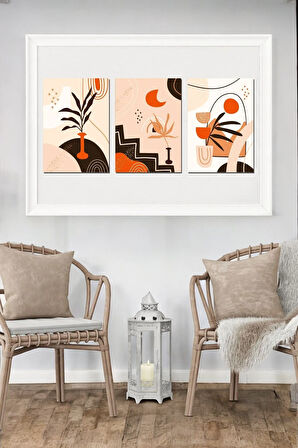 3 Parça Boho Tarz Oturma Odası, Salon, Çalışma Odası, Ofis Için Tablo Seti - Set-381