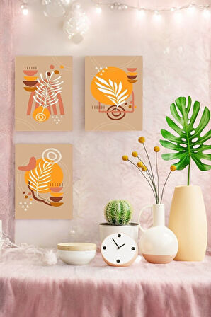 3 Parça (15x20) Uv Baskı Mdf Pastel Ton Şekiller Boho Tablo Poster Seti - Set-393