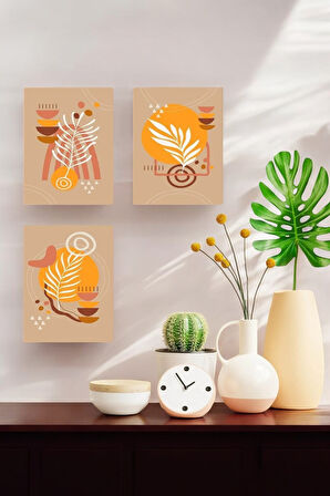 3 Parça (15x20) Uv Baskı Mdf Pastel Ton Şekiller Boho Tablo Poster Seti - Set-393