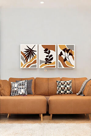 3 Parça (25x40) Büyük Boy Uv Baskı Mdf Sonbaharda Yapraklar Tablo Poster Seti - Set-389